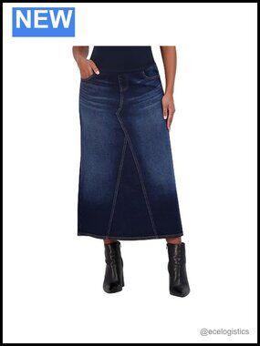 Maternity Maxi Denim Skirt Over The Belly with Pockets A-Line